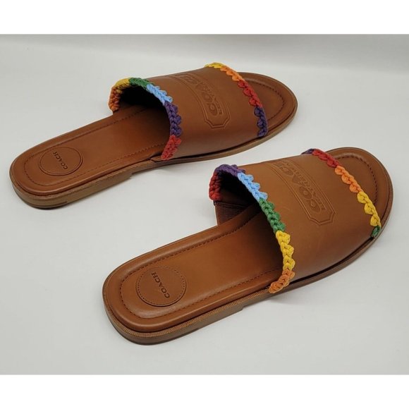 COACH Pride Leather Crochet-Trimmed Slides - Picture 4 of 10
